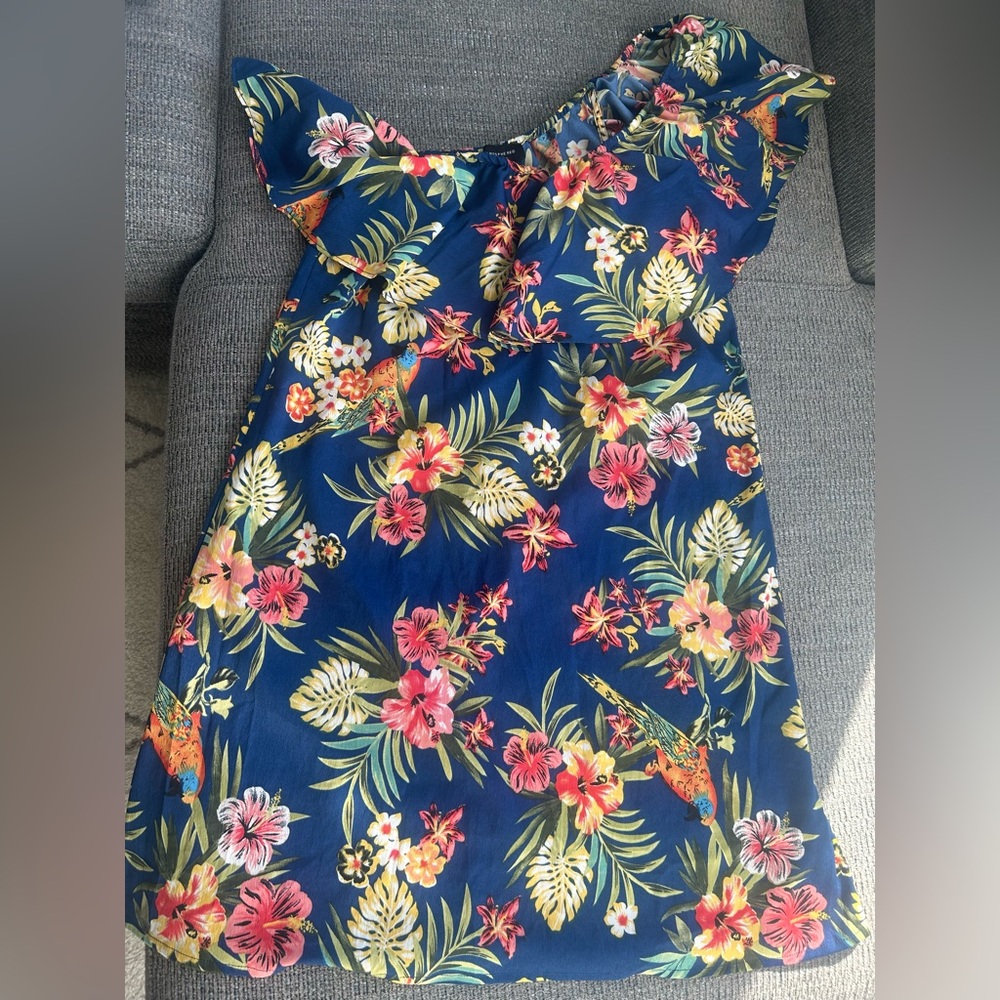 One shoulder floral dress in blue